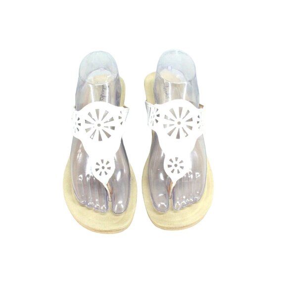 Clarks Shoes - Clark's White Leather Cutout Thong Slip On Cork Wedge Sandals Size 9.5 M